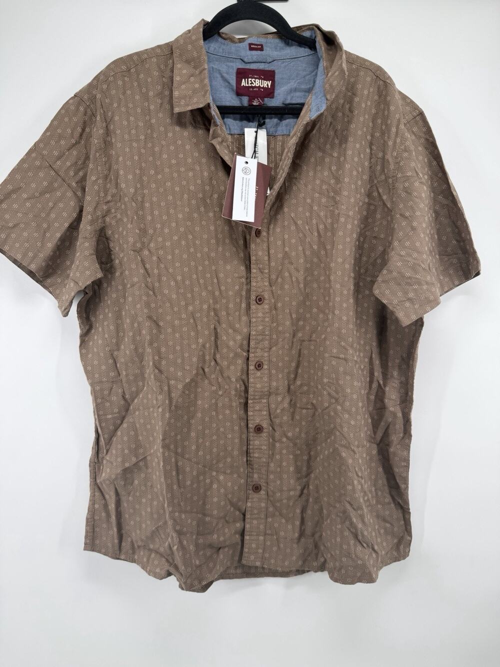 Alesbury Men's XL Tall Brown Lightweight Jacquard Shirt 100% Cotton NWT